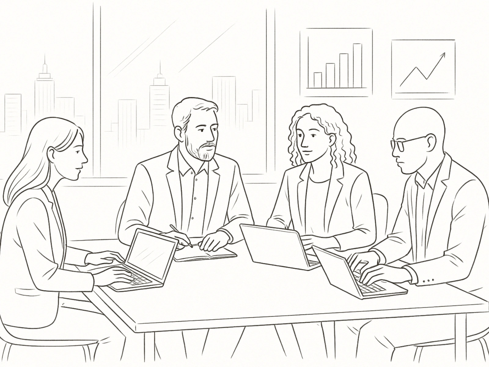 Analyst discussing strategy with clients